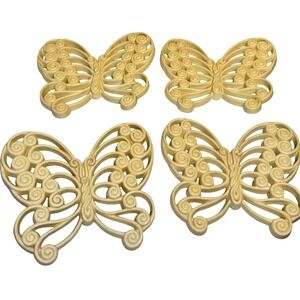 4-Vintage 70s 1977 Burwood Plastic Butterfly Wall Hanging Beige Mid Century